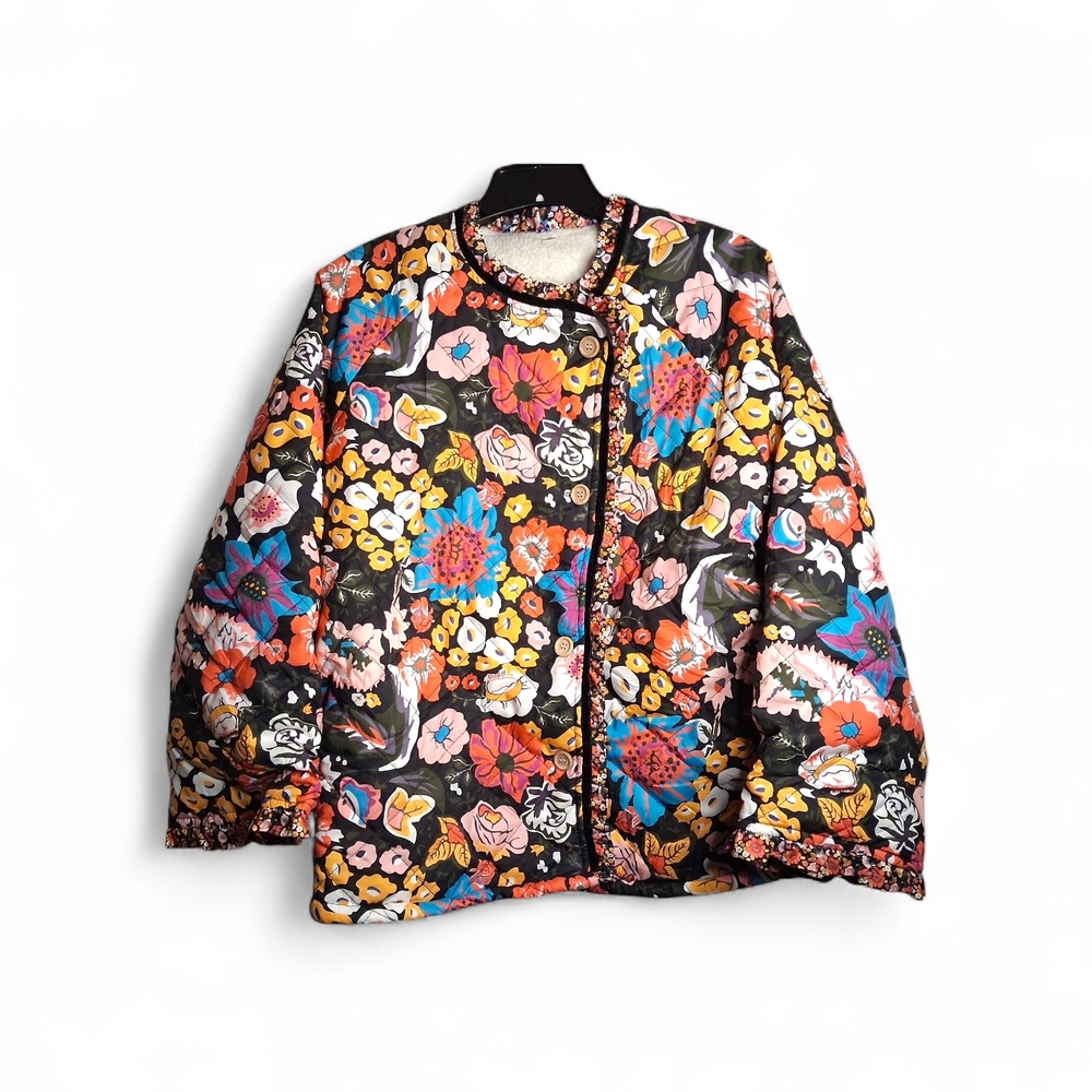 Women's Cottagecore Floral Quilted Jacket Size S Sherpa Lined Boho